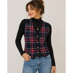Vintage Rafaella Petites Plaid Wool Blend Sweater Vest M